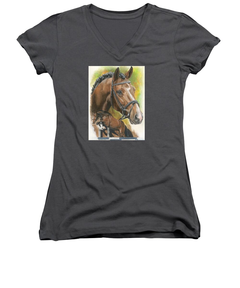 Hunter Jumper Women's V-Neck featuring the mixed media Oldenberg by Barbara Keith