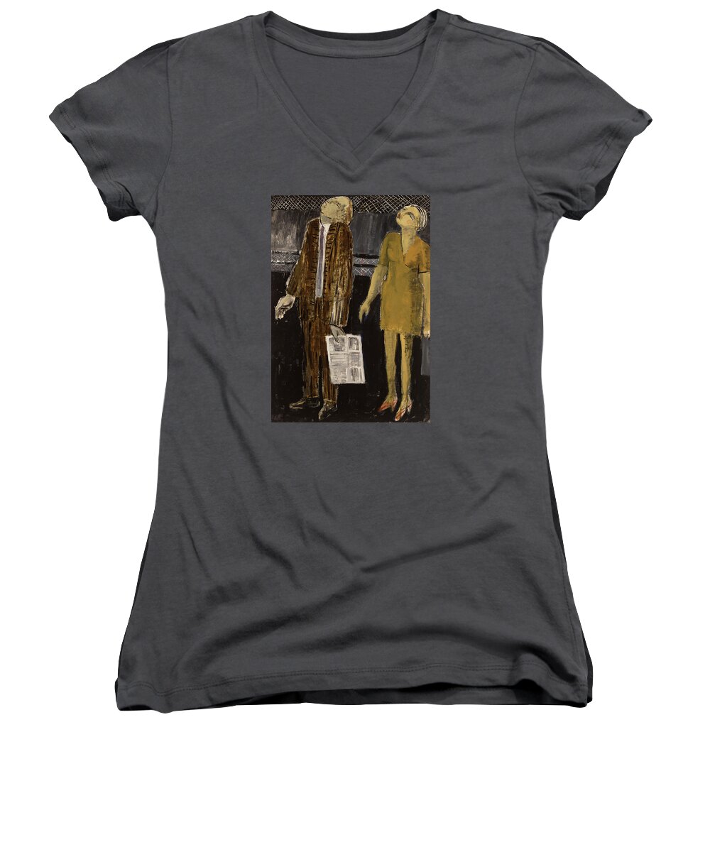 Figures Women's V-Neck featuring the painting On the Street by Thomas Tribby