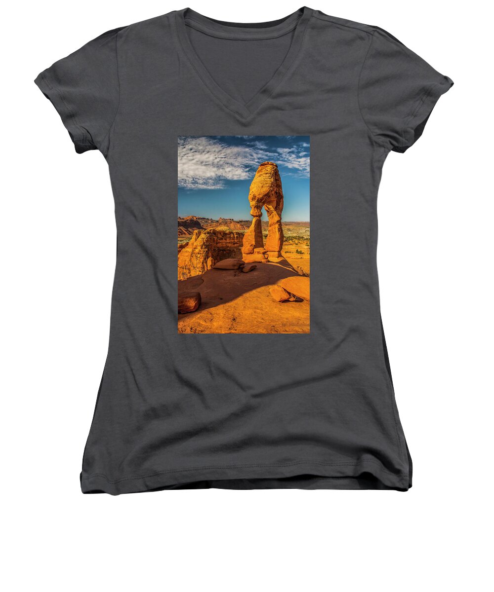 Arch Women's V-Neck featuring the photograph On This New Morning by Doug Scrima