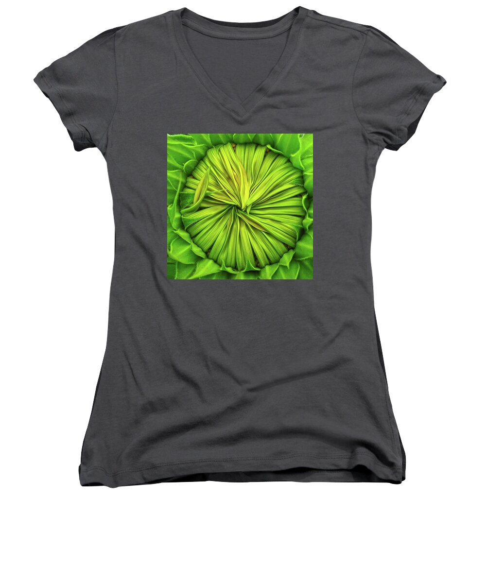 Sunflower Women's V-Neck featuring the photograph Opening soon by Tatiana Travelways