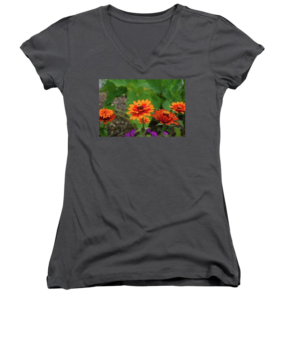 Flowers Women's V-Neck featuring the photograph Orange Flowers by Cathy Harper