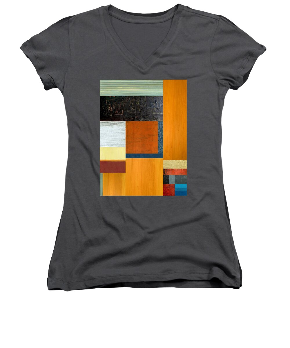 Multicolored Women's V-Neck featuring the painting Orange Study with Compliments 2.0 by Michelle Calkins