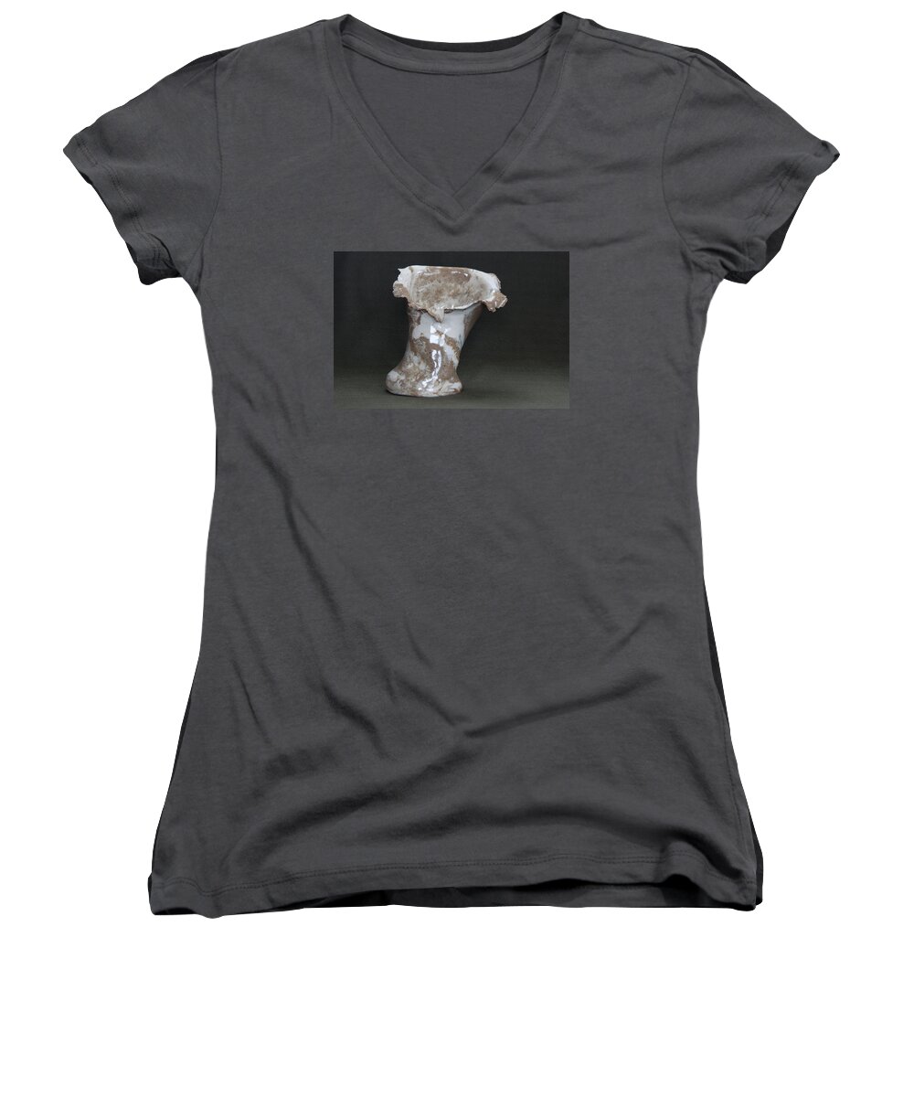 Clay Women's V-Neck featuring the ceramic art Organic Marbled Clay Ceramic Vase by Suzanne Gaff
