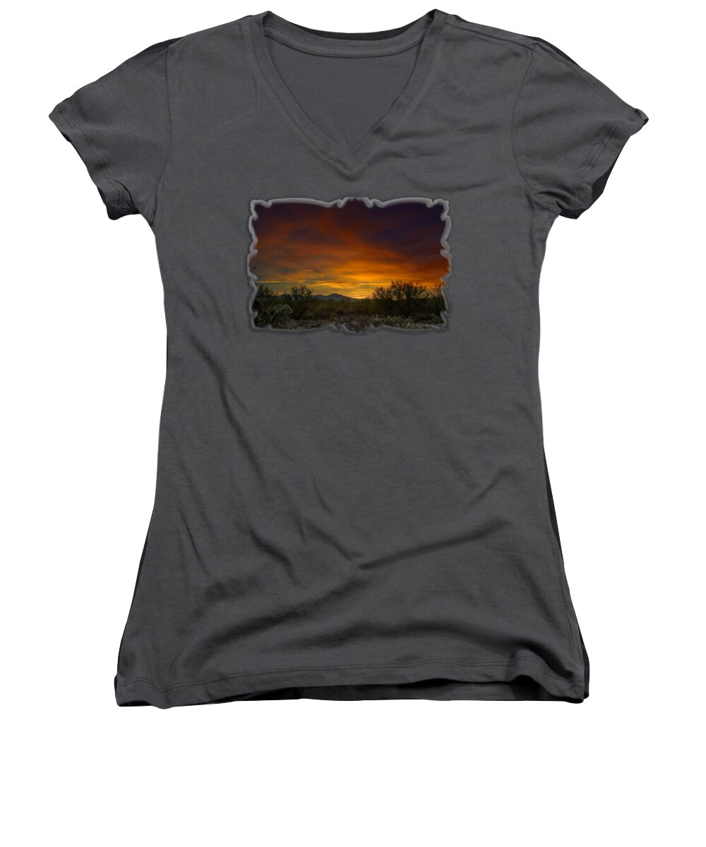 Arizona Women's V-Neck featuring the photograph Oro Valley Sunset h02 by Mark Myhaver