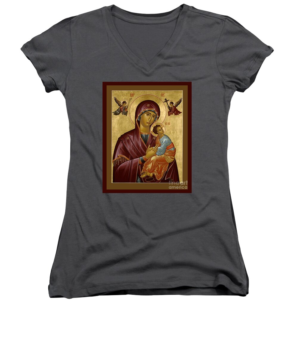 Our Lady Of Perpetual Help Women's V-Neck featuring the painting Our Lady of Perpetual Help - RLOPH by Br Robert Lentz OFM