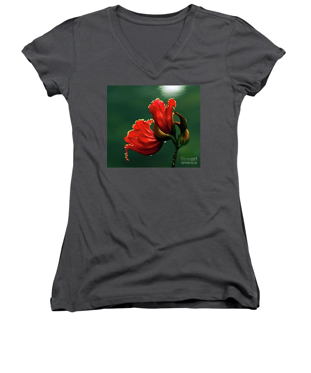 Mixed Media Women's V-Neck featuring the photograph Out of Africa- mixed media- photo composite- altered art by Patricia Griffin Brett