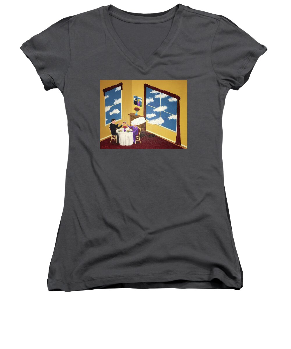 Magritte Women's V-Neck featuring the painting Outside In by Thomas Blood