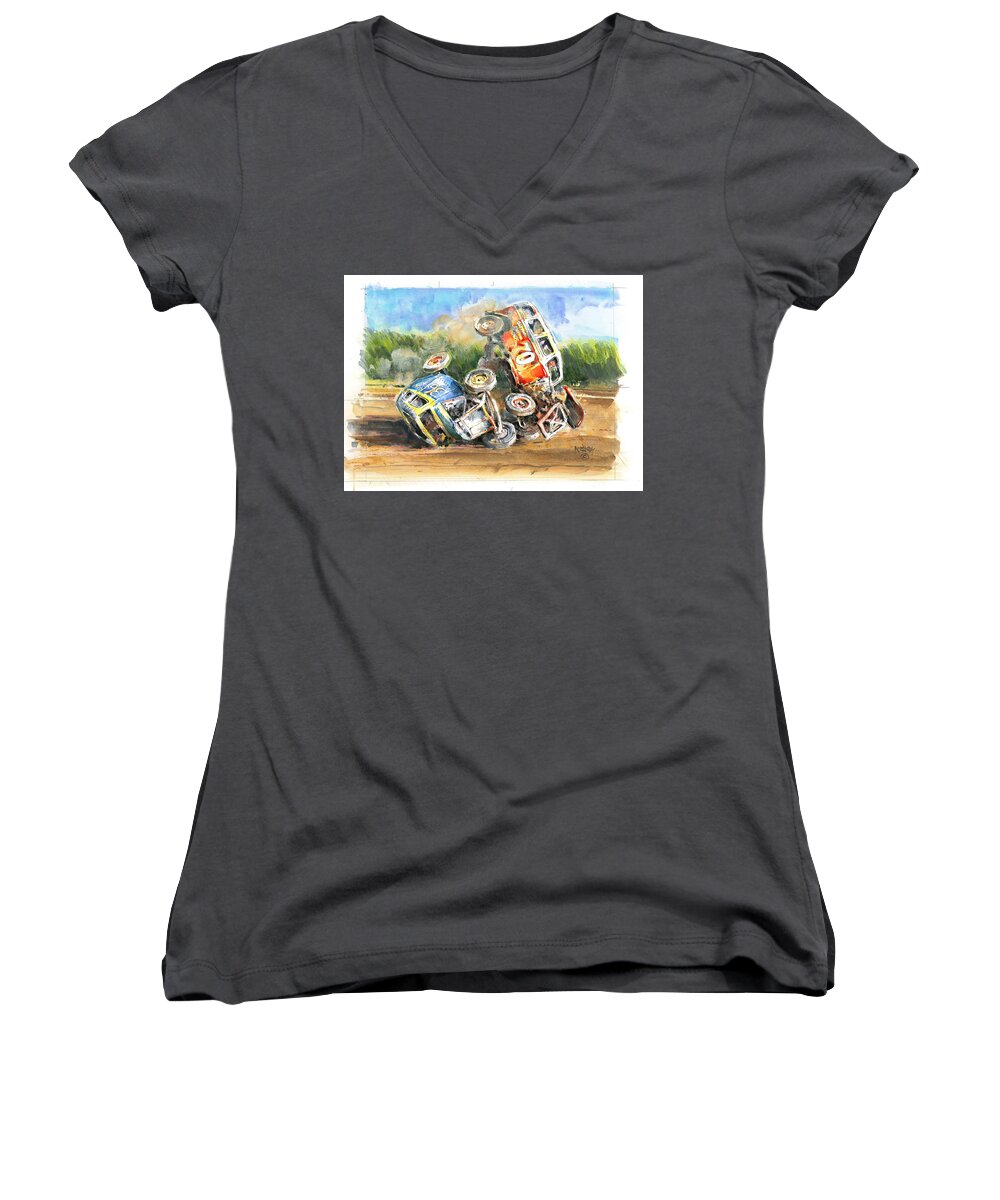 Jalopy Women's V-Neck featuring the painting Over the Top by Ronald Shelley