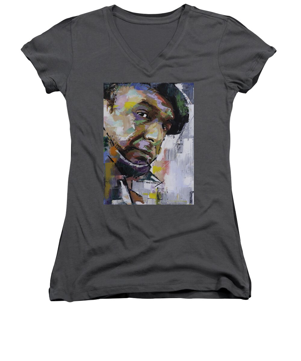 Pablo Women's V-Neck featuring the painting Pablo Neruda by Richard Day