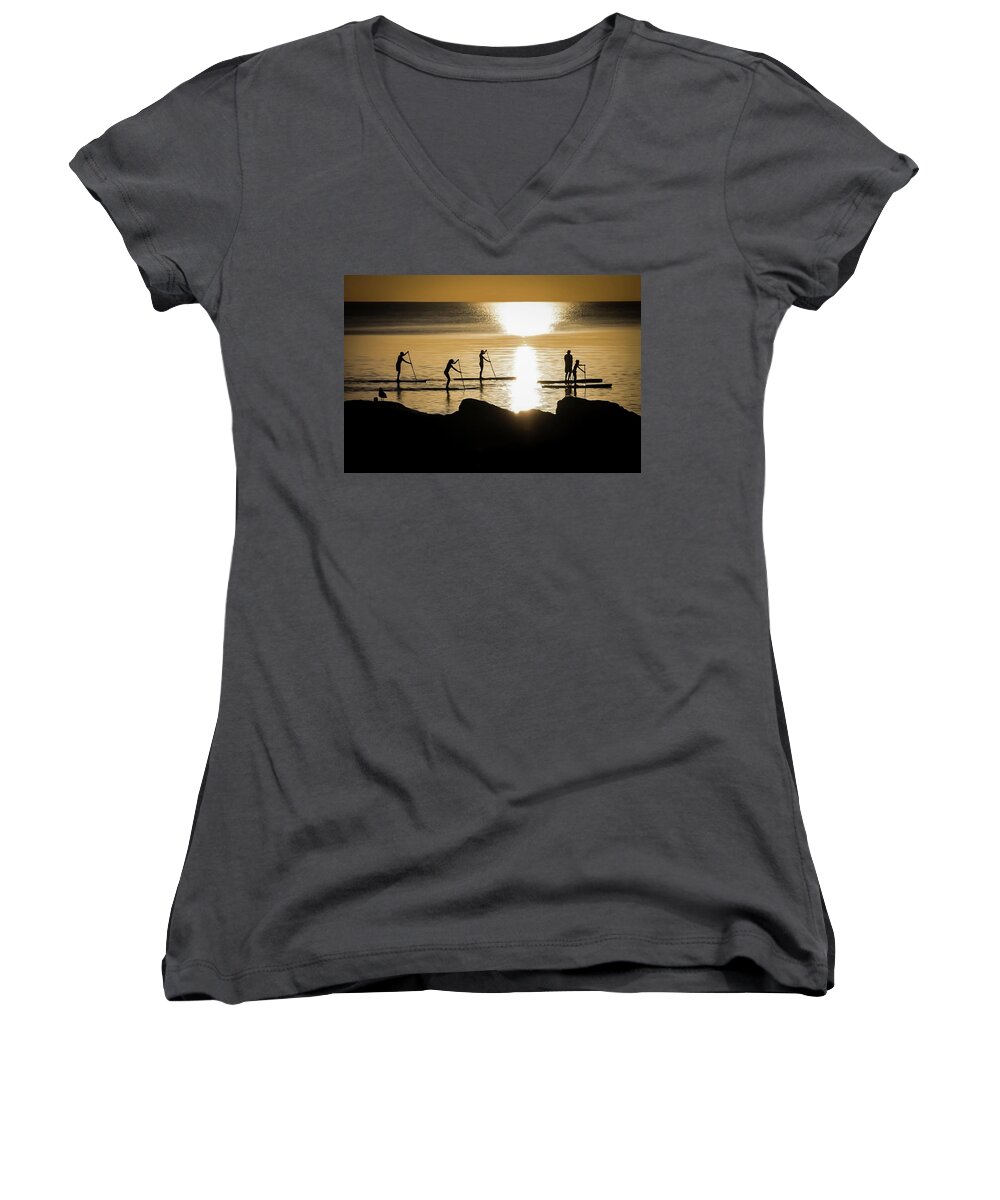 Water Women's V-Neck featuring the photograph Paddle Gold by Terri Hart-Ellis