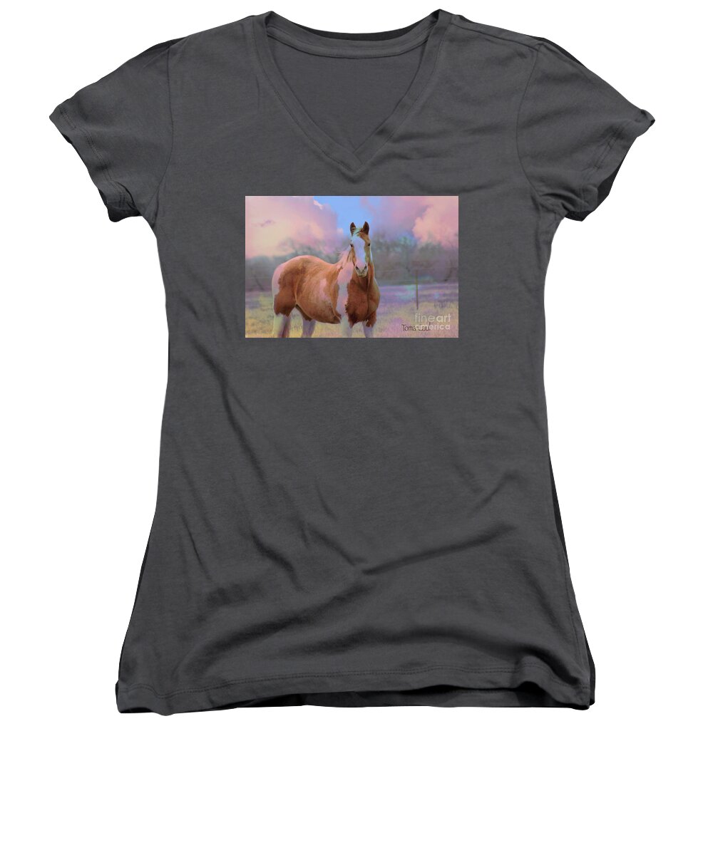 Horse Women's V-Neck featuring the photograph Painted Naturally by Toma Caul