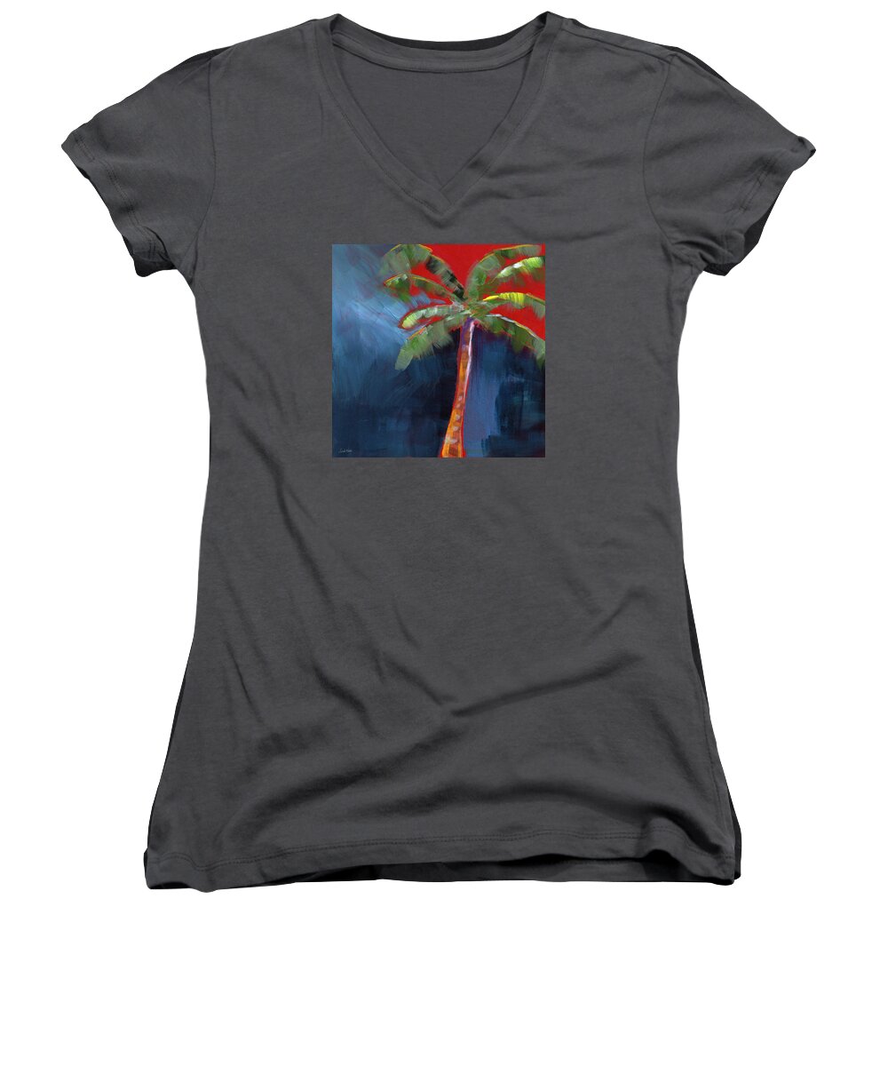Palm Tree Women's V-Neck featuring the painting Palm Tree- Art by Linda Woods by Linda Woods