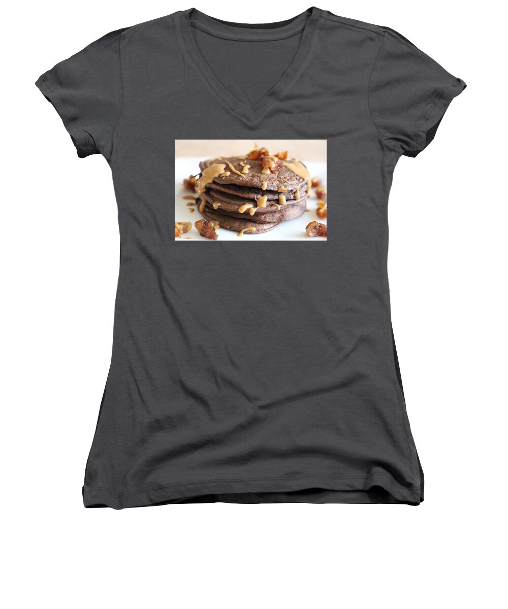 5 Layers Of Deliciousness. Healthy Food Photography  Women's V-Neck featuring the photograph Pancakes Heaven by Daphne Nierop