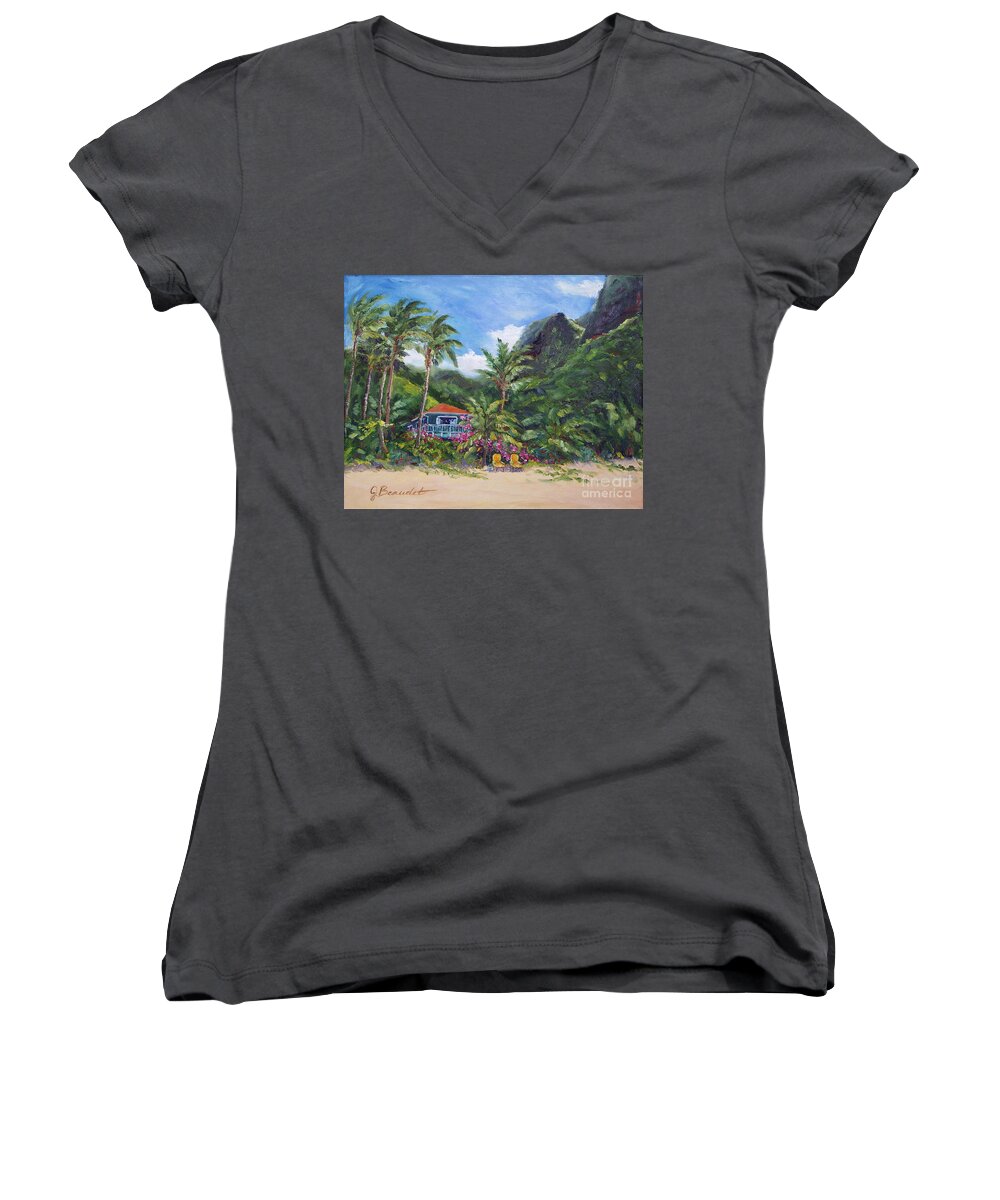 oil Panting Women's V-Neck featuring the painting Paradise Found by Jennifer Beaudet