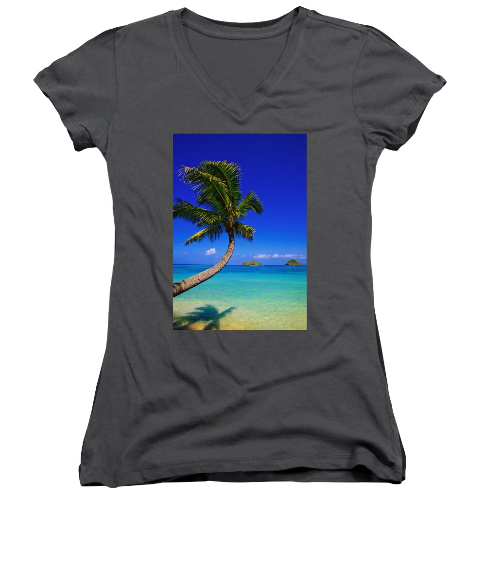 Afternoon Women's V-Neck featuring the photograph Paradise Palm over Lanikai by Tomas del Amo - Printscapes