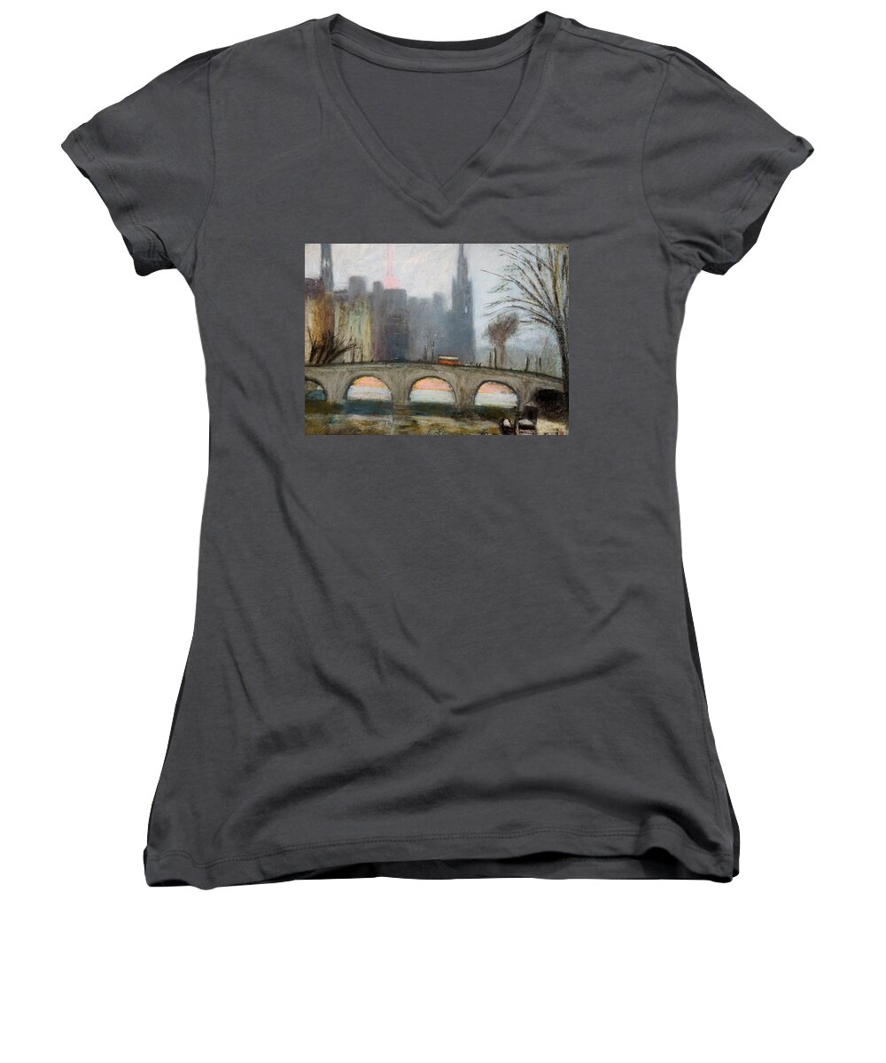 Paris Women's V-Neck featuring the painting Parisian Gray by Gary Coleman