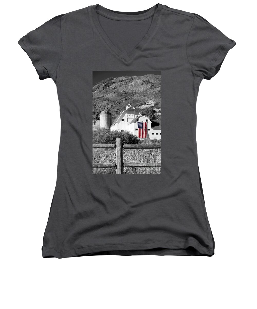 White Women's V-Neck featuring the photograph Park City Barn by Brian Jannsen