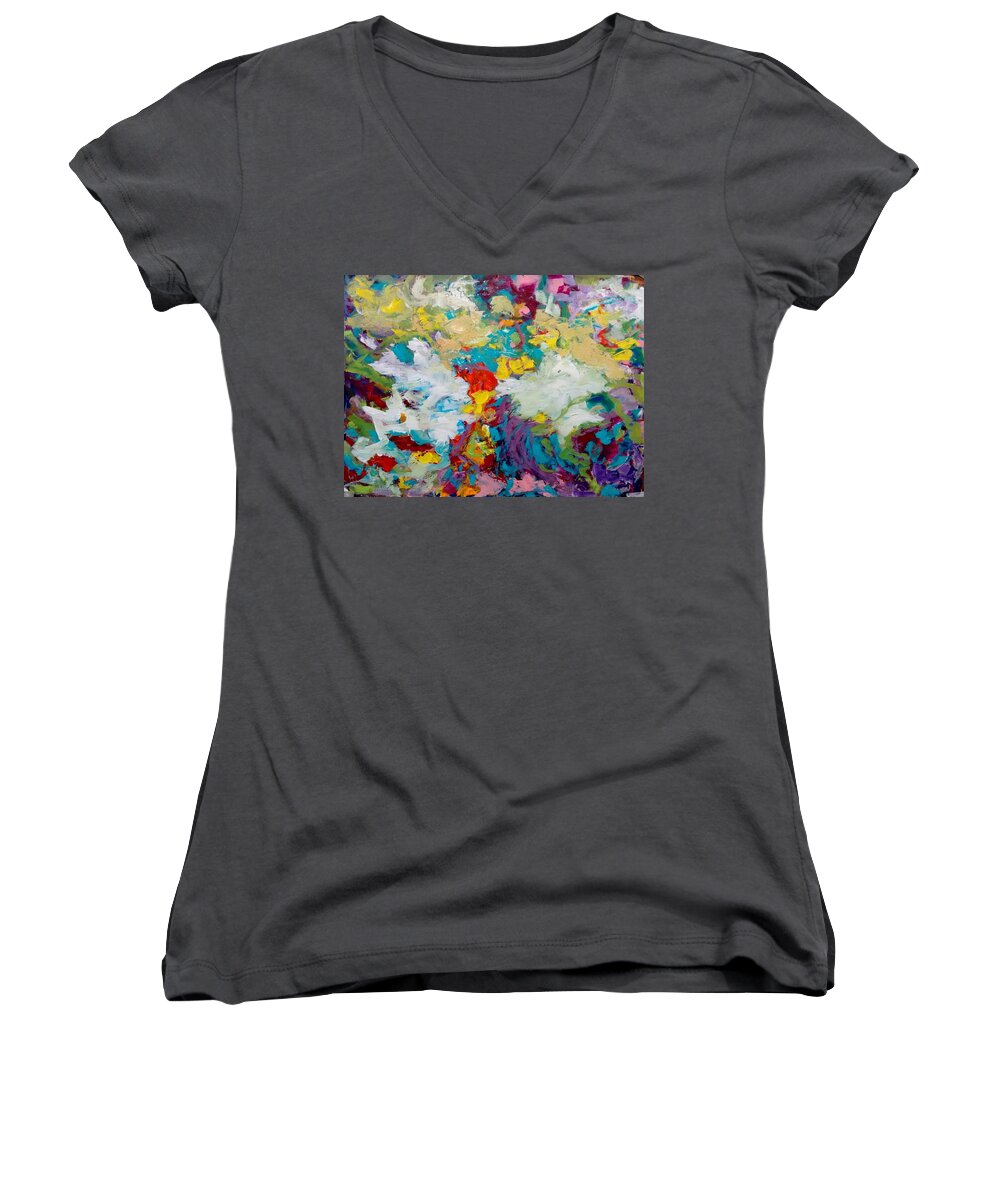 Abstract Women's V-Neck featuring the painting Passing By by Nicolas Bouteneff