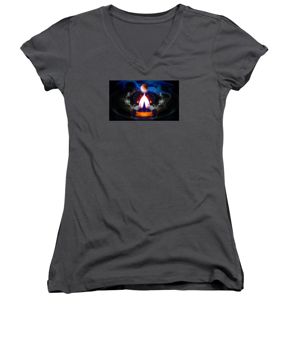 Moon Women's V-Neck featuring the photograph Passion Eclipsed by Glenn Feron