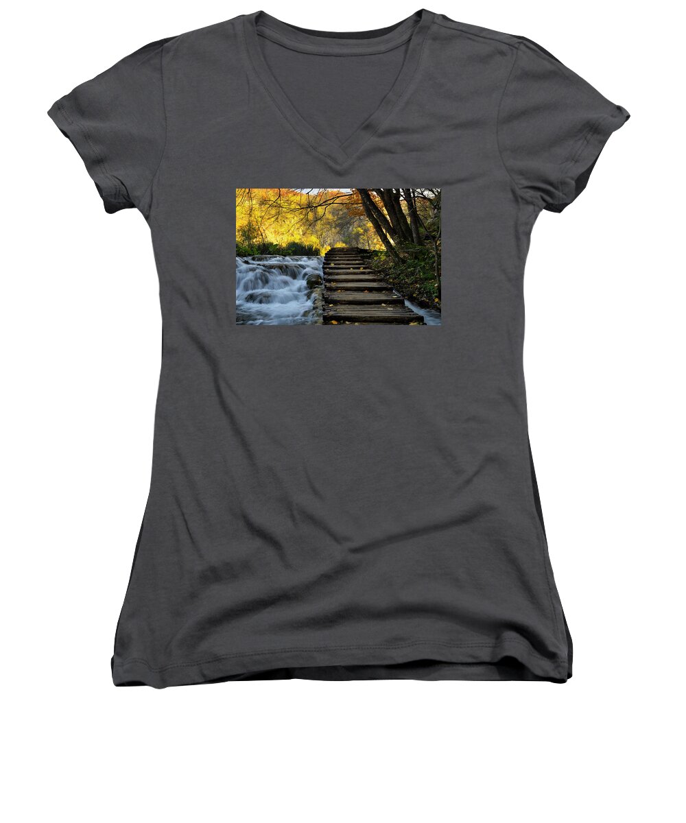 Plitvice Women's V-Neck featuring the photograph Path in Plitvice by Ivan Slosar