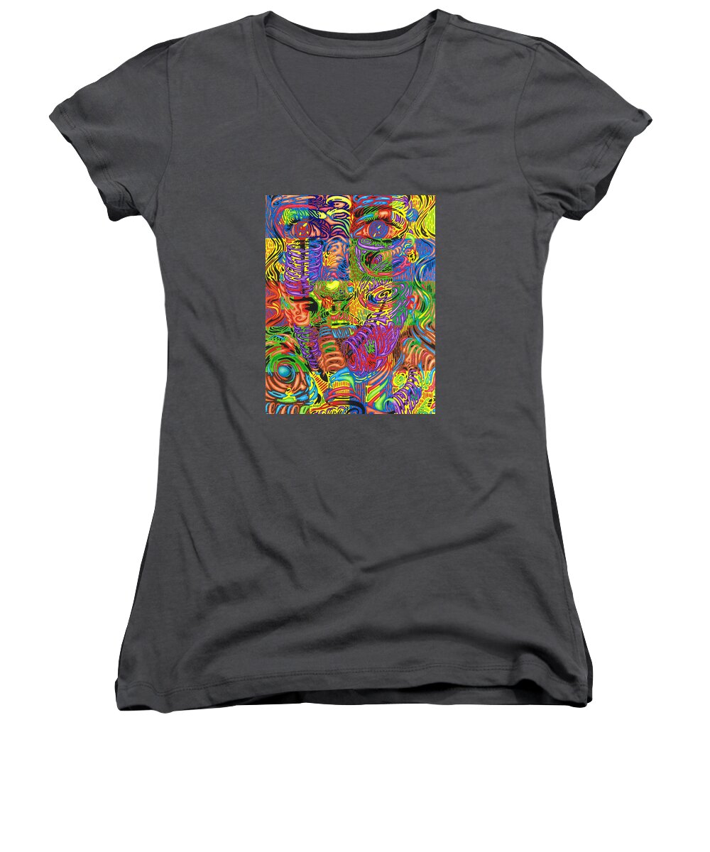Color Women's V-Neck featuring the drawing Patterns of Personality by Justin Jenkins
