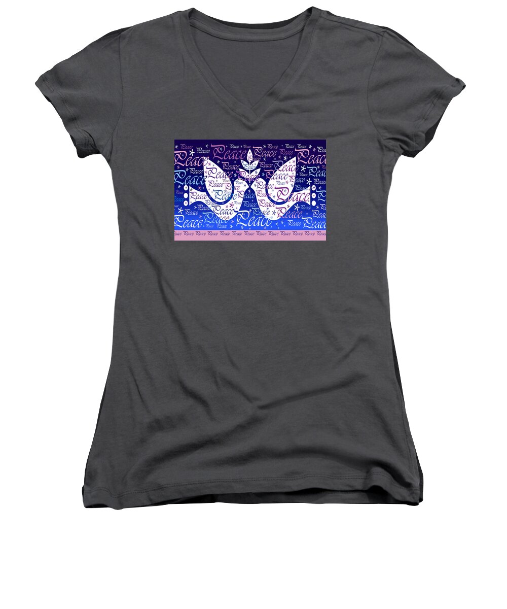 Cards Women's V-Neck featuring the digital art Peace Holiday Card by Nancy Griswold