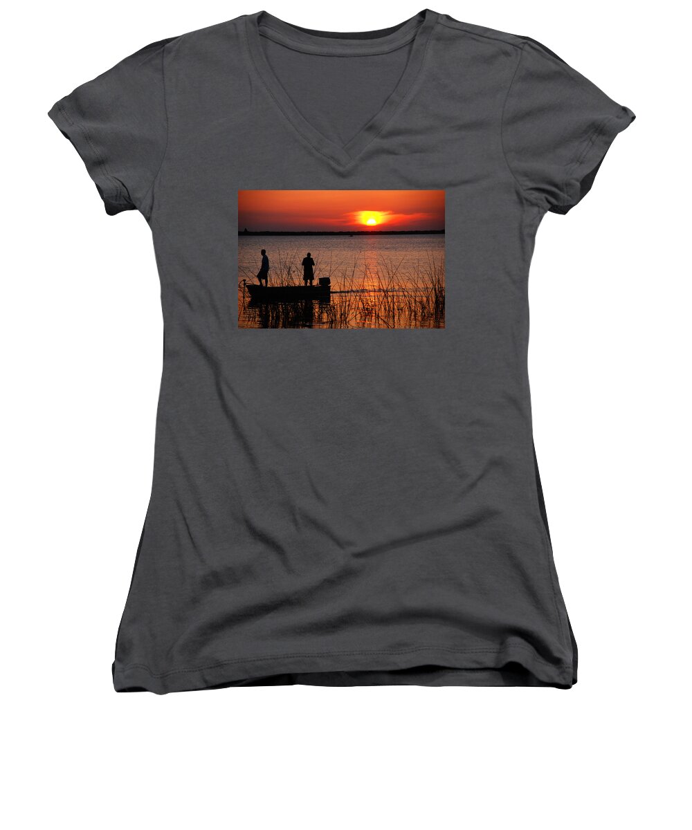 Landscape Women's V-Neck featuring the photograph Peace over the water by Susanne Van Hulst