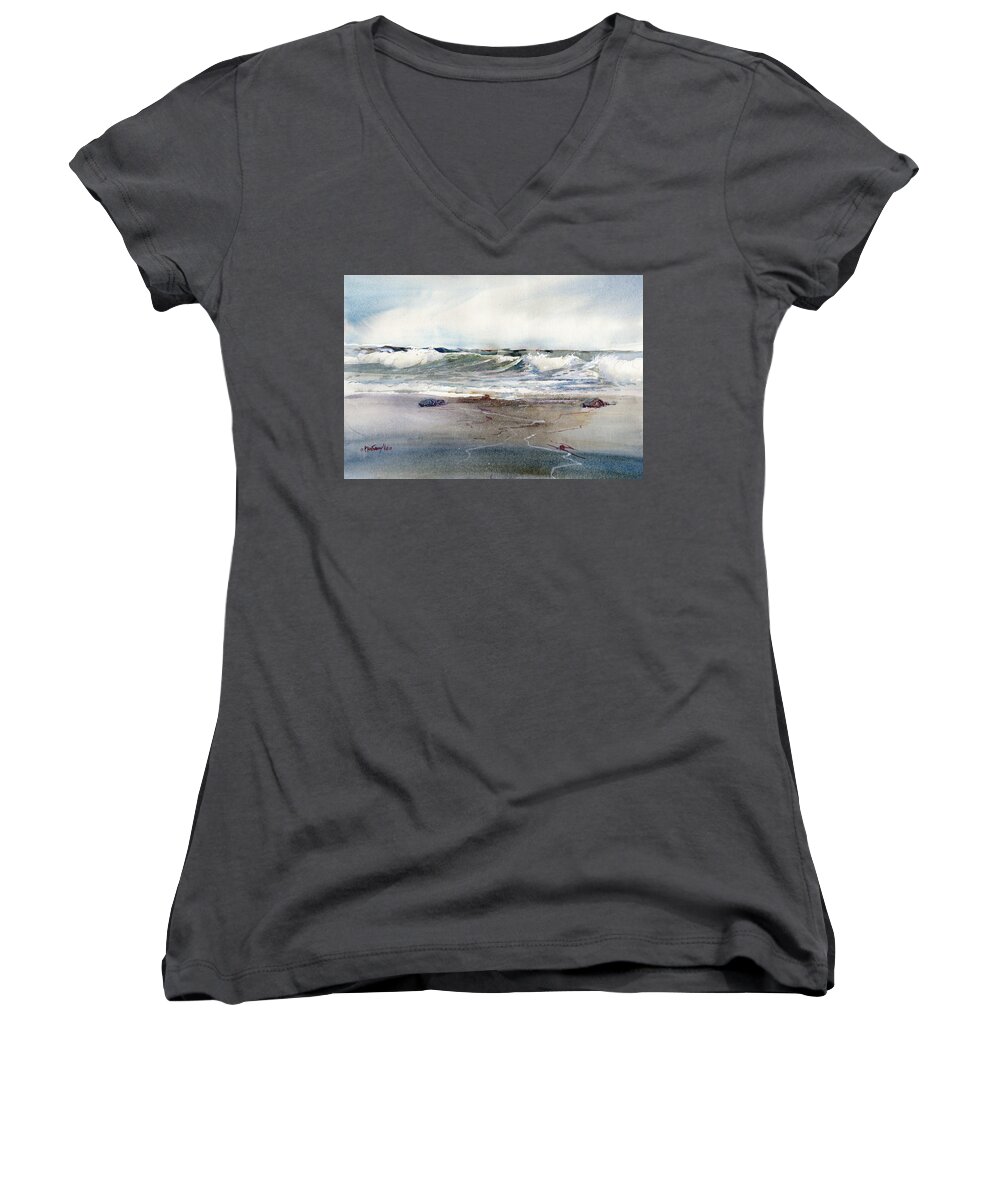 Visco Women's V-Neck featuring the painting Peaceful Surf by P Anthony Visco