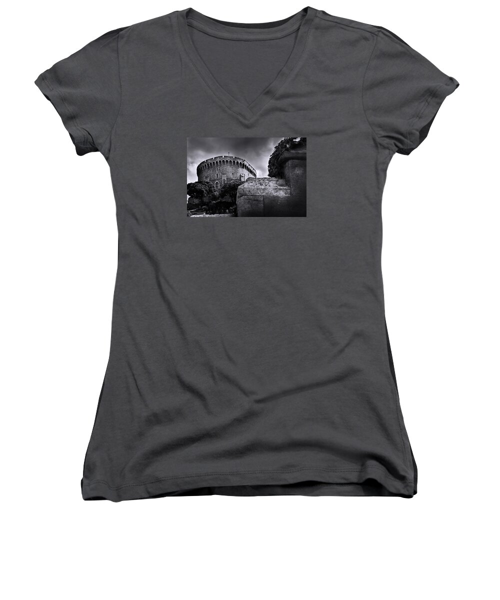 Windsor Castle Women's V-Neck featuring the photograph Peak at the Tower by Denise Dube