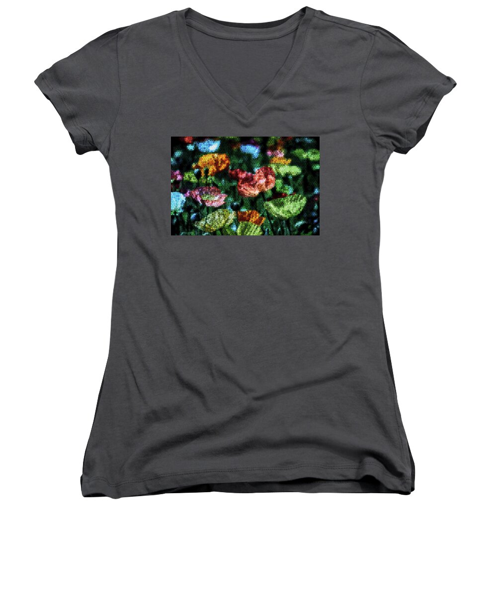 Flowers Women's V-Neck featuring the digital art Peppered Blossom Beauties by Carol Crisafi