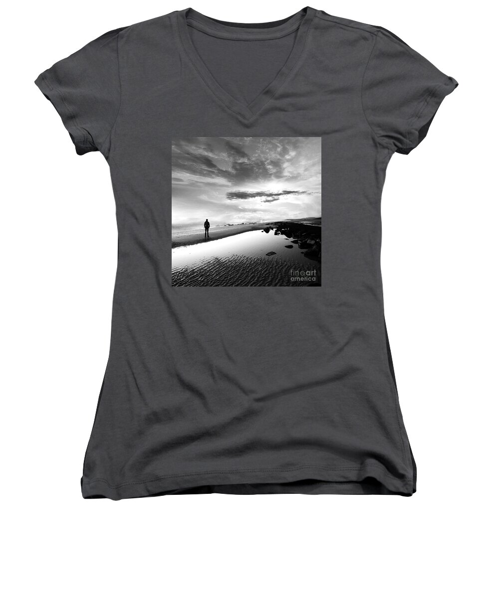 B&w Women's V-Neck featuring the photograph Per Sempre by Jacky Gerritsen
