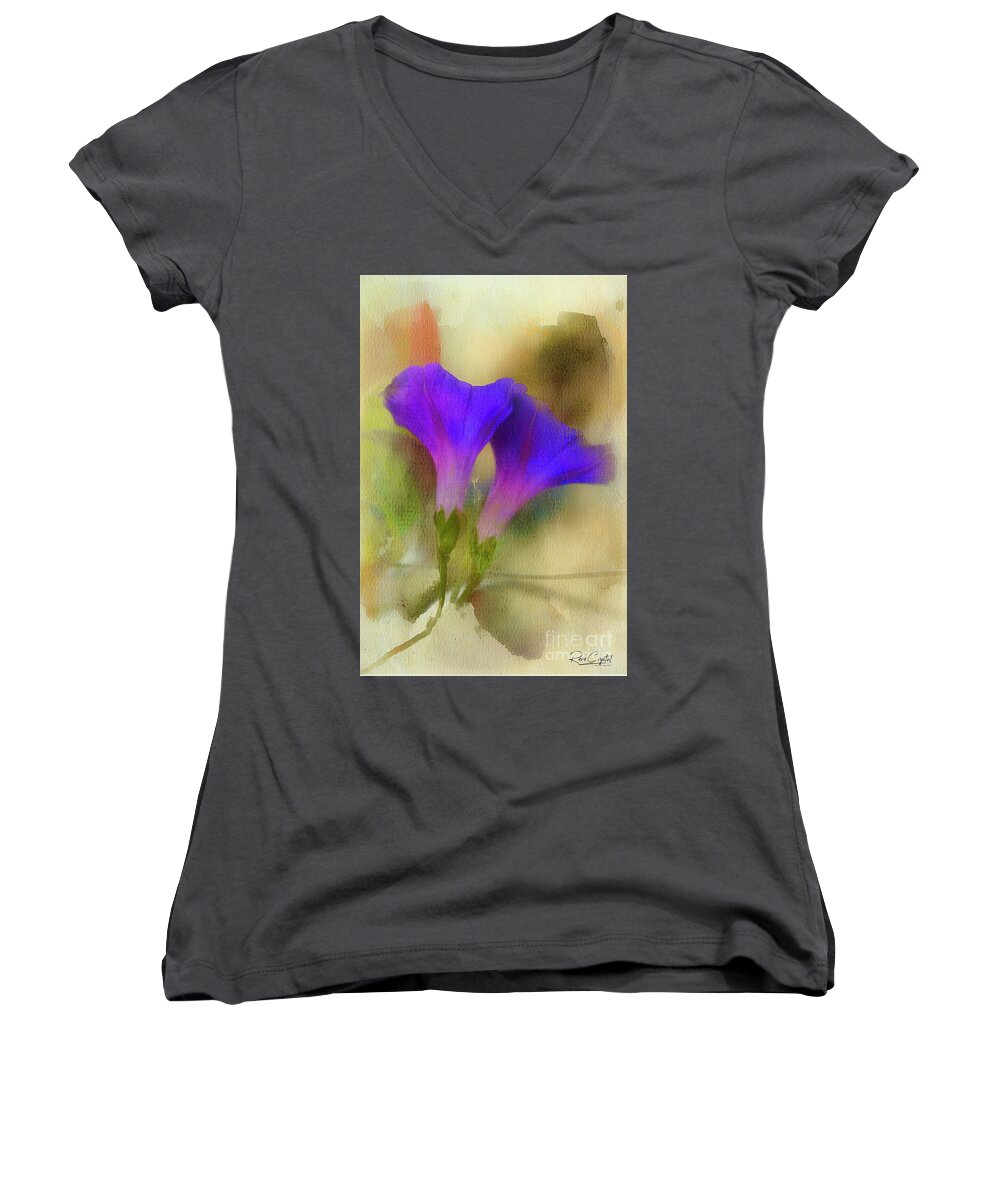 Morning Glory Women's V-Neck featuring the photograph Perennially Purple by Rene Crystal