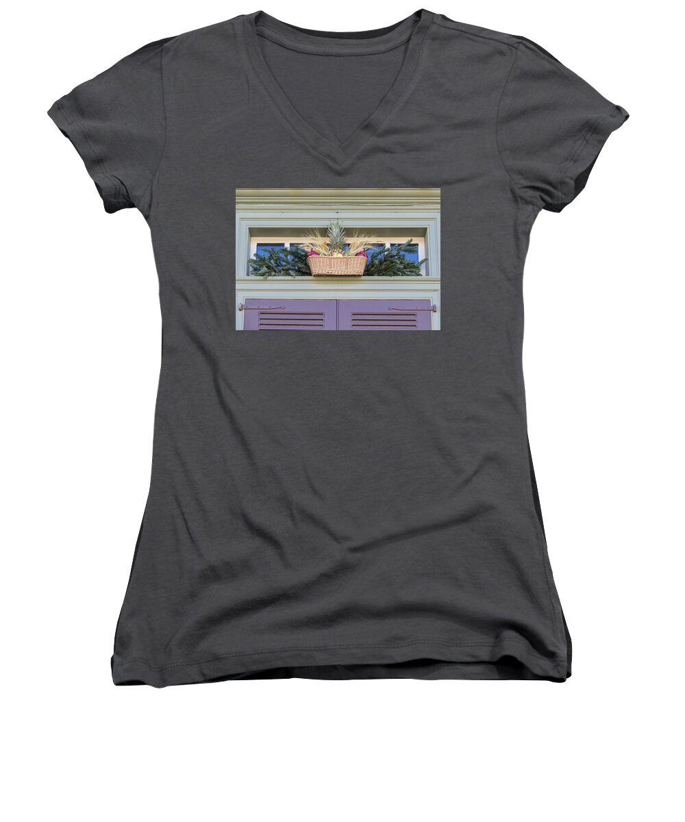 2015 Women's V-Neck featuring the photograph Peter Hay Kitchen Basket by Teresa Mucha