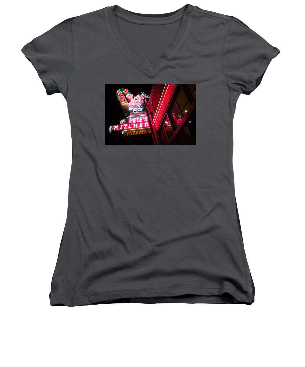 Denver Women's V-Neck featuring the photograph Pete's on Colfax by Stephen Holst