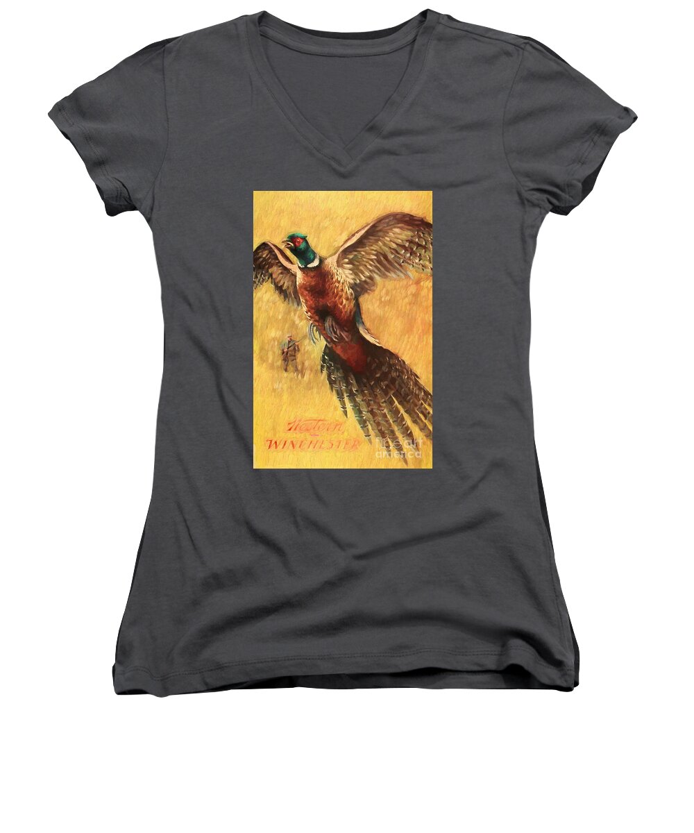 Pheasant Women's V-Neck featuring the painting Pheasant Hunter by Steven Parker