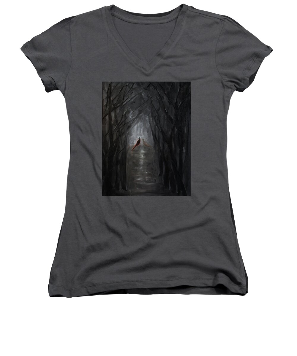 Pheasants Women's V-Neck featuring the painting Pheasants in the Garden by Tone Aanderaa
