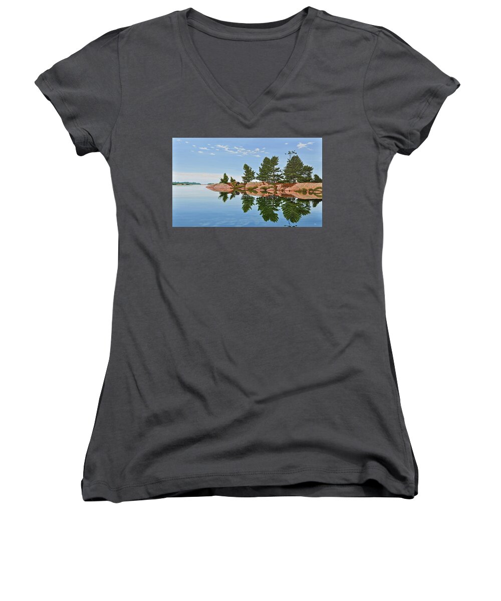 Georgian Bay Women's V-Neck featuring the painting Philip Edward Island by Kenneth M Kirsch