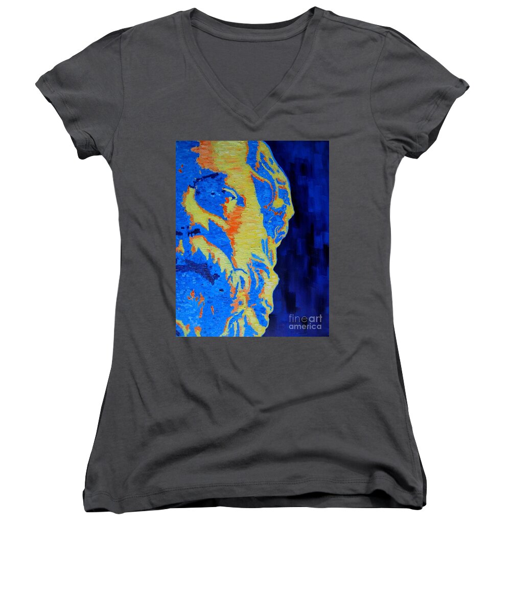 Socrates Women's V-Neck featuring the painting Philosopher - Socrates 3 by Ana Maria Edulescu