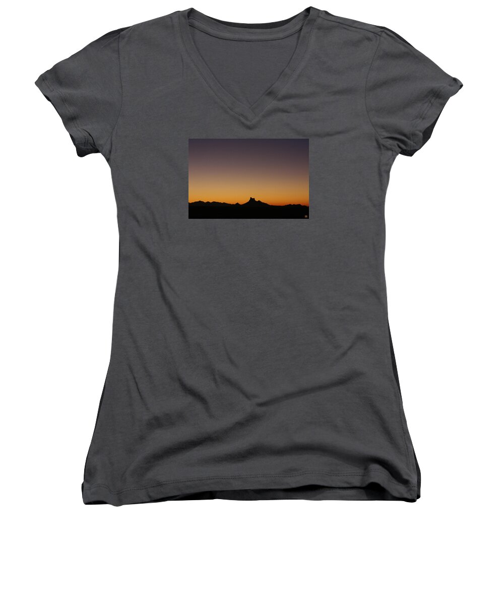 Sunset Women's V-Neck featuring the photograph Picacho Peak Sunset by John Meader