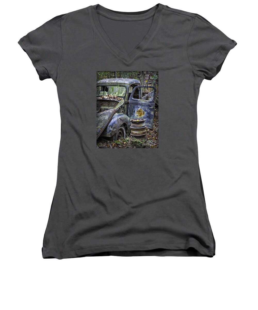 Pickup Women's V-Neck featuring the photograph Old Blue Pickup Truck by Walt Foegelle