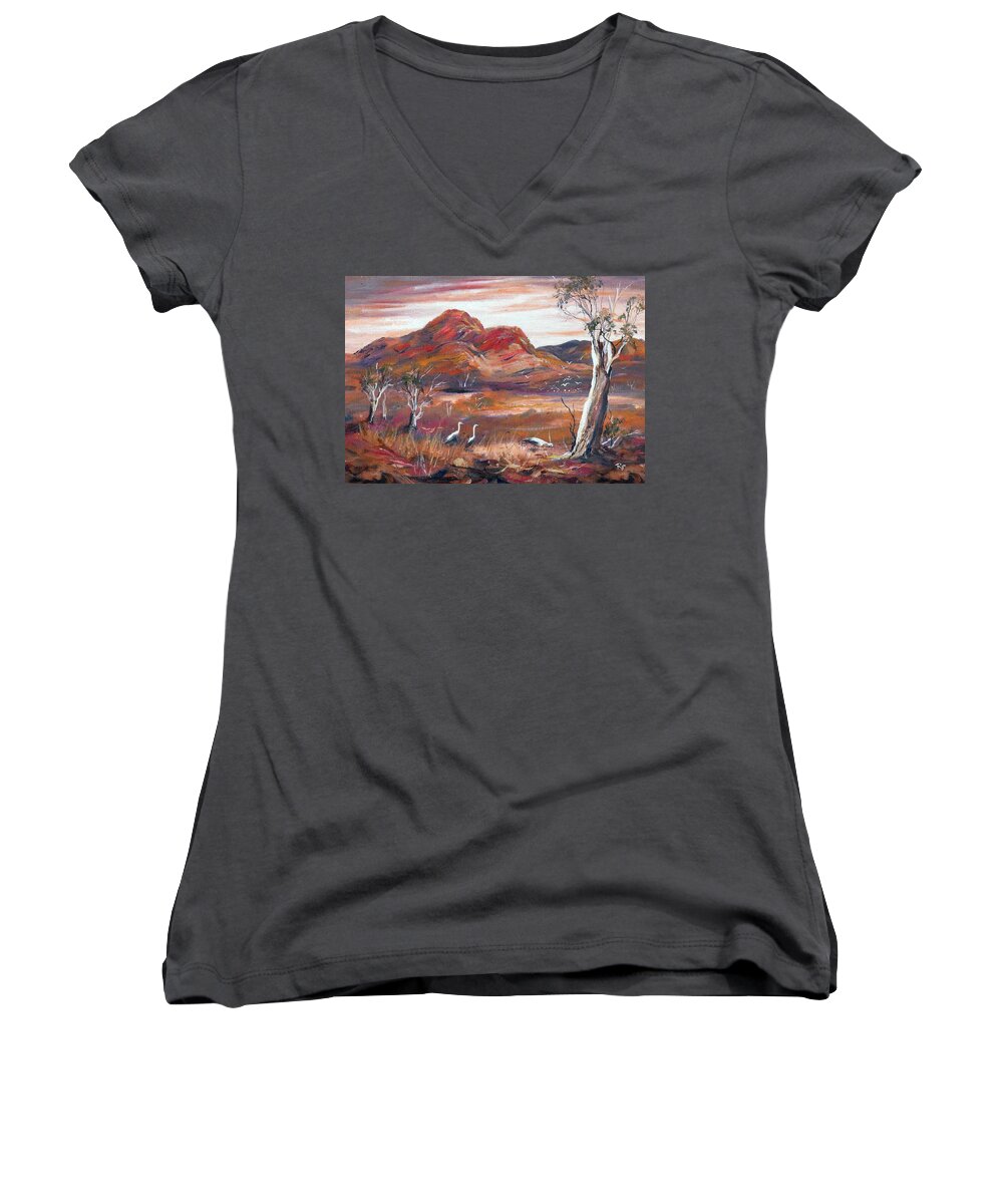 Pilbara Women's V-Neck featuring the painting Pilbara, outback, Western Australia, by Ryn Shell