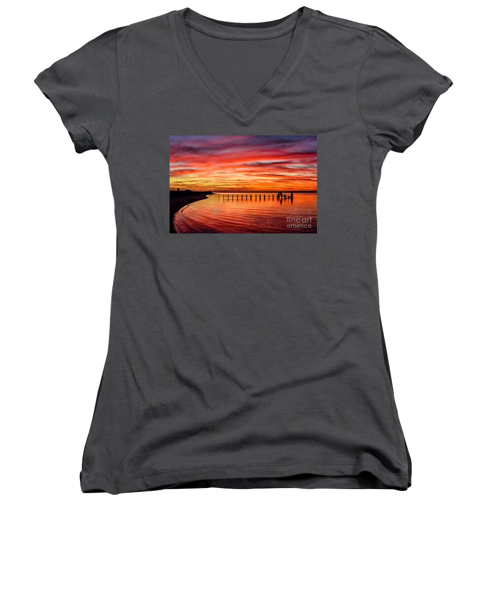 Surf City Women's V-Neck featuring the photograph Pink Bay by DJA Images