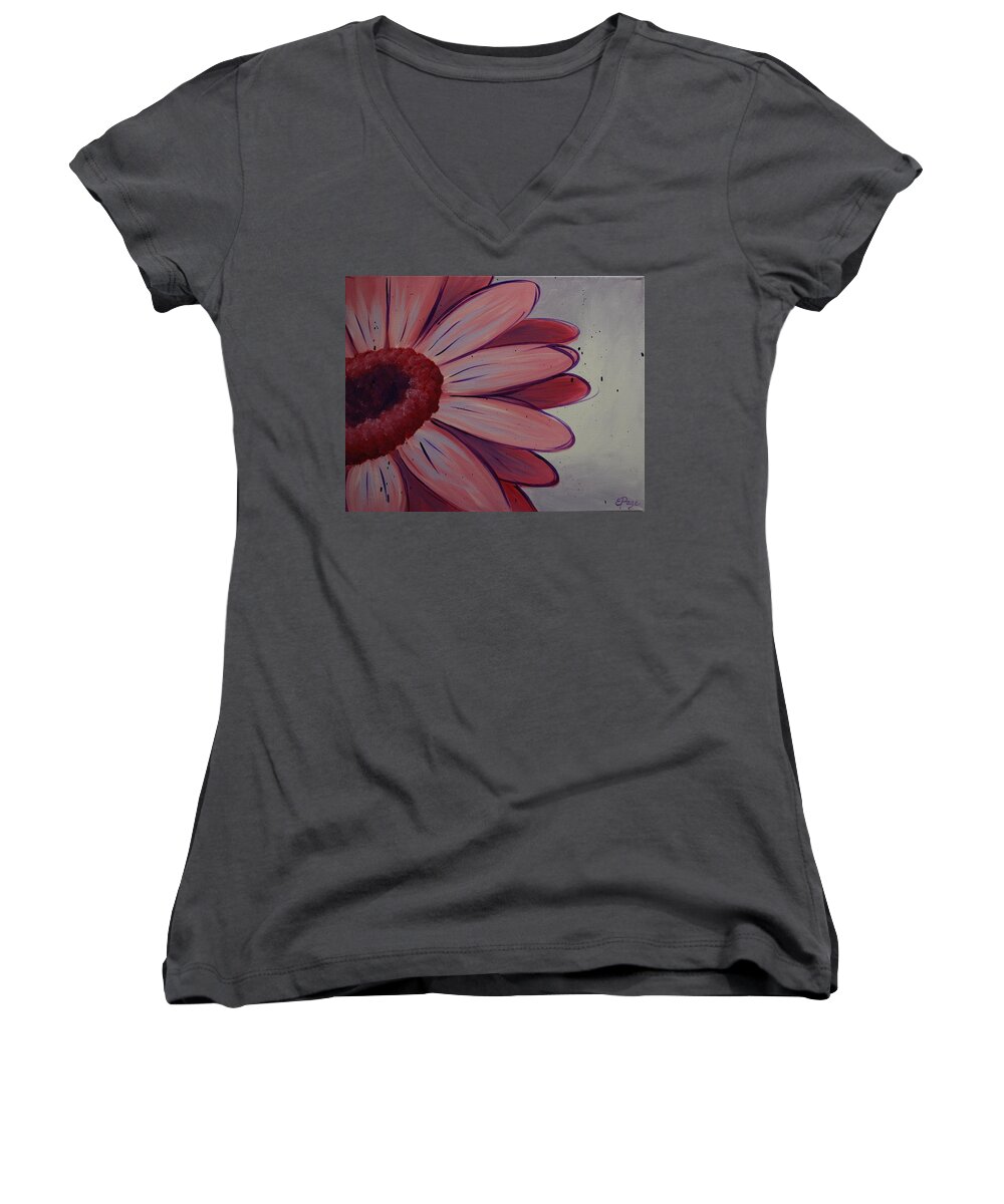 Daisy Women's V-Neck featuring the painting Pink Daisy by Emily Page