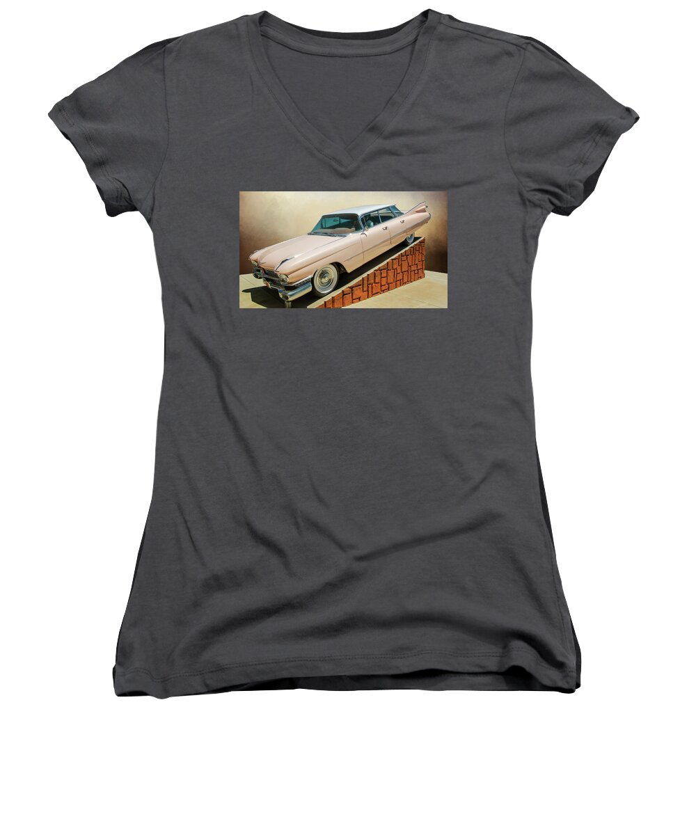 Pink Elvis Caddy Women's V-Neck featuring the photograph Pink Elvis Caddy by Susan McMenamin