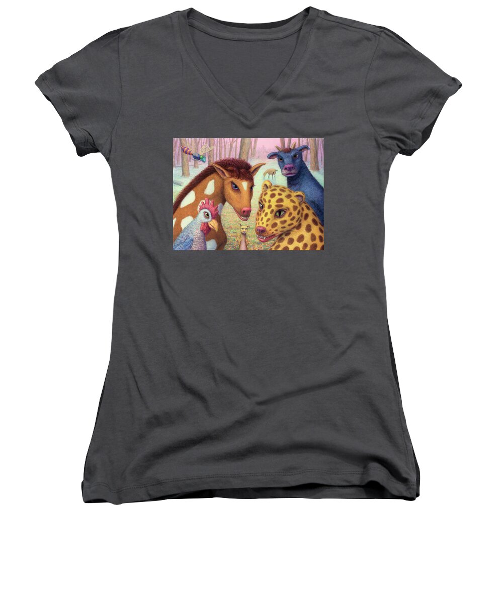 Animal Women's V-Neck featuring the painting Plotting by James W Johnson