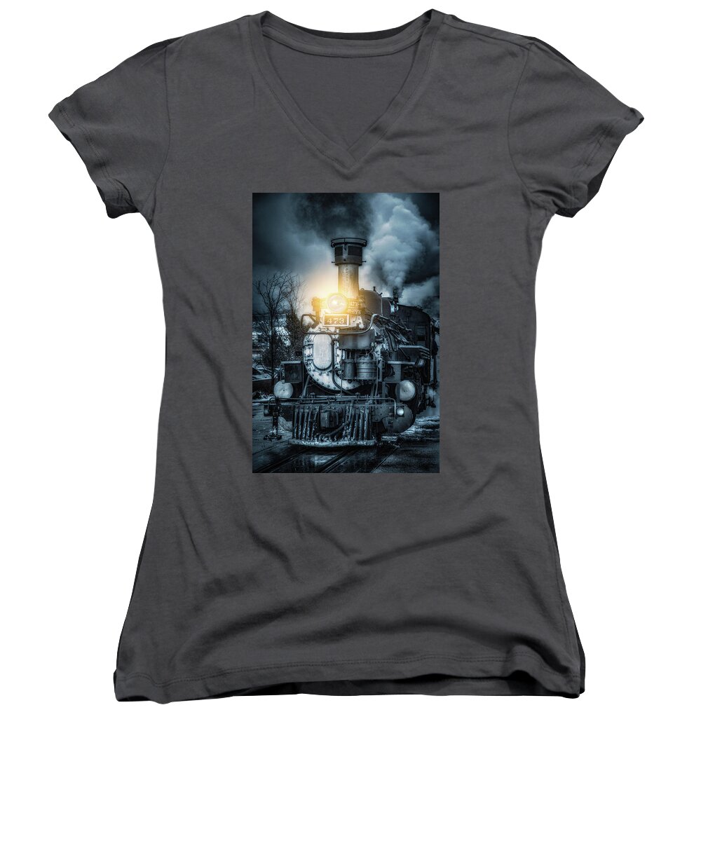 Trains Women's V-Neck featuring the photograph Polar Express by Darren White