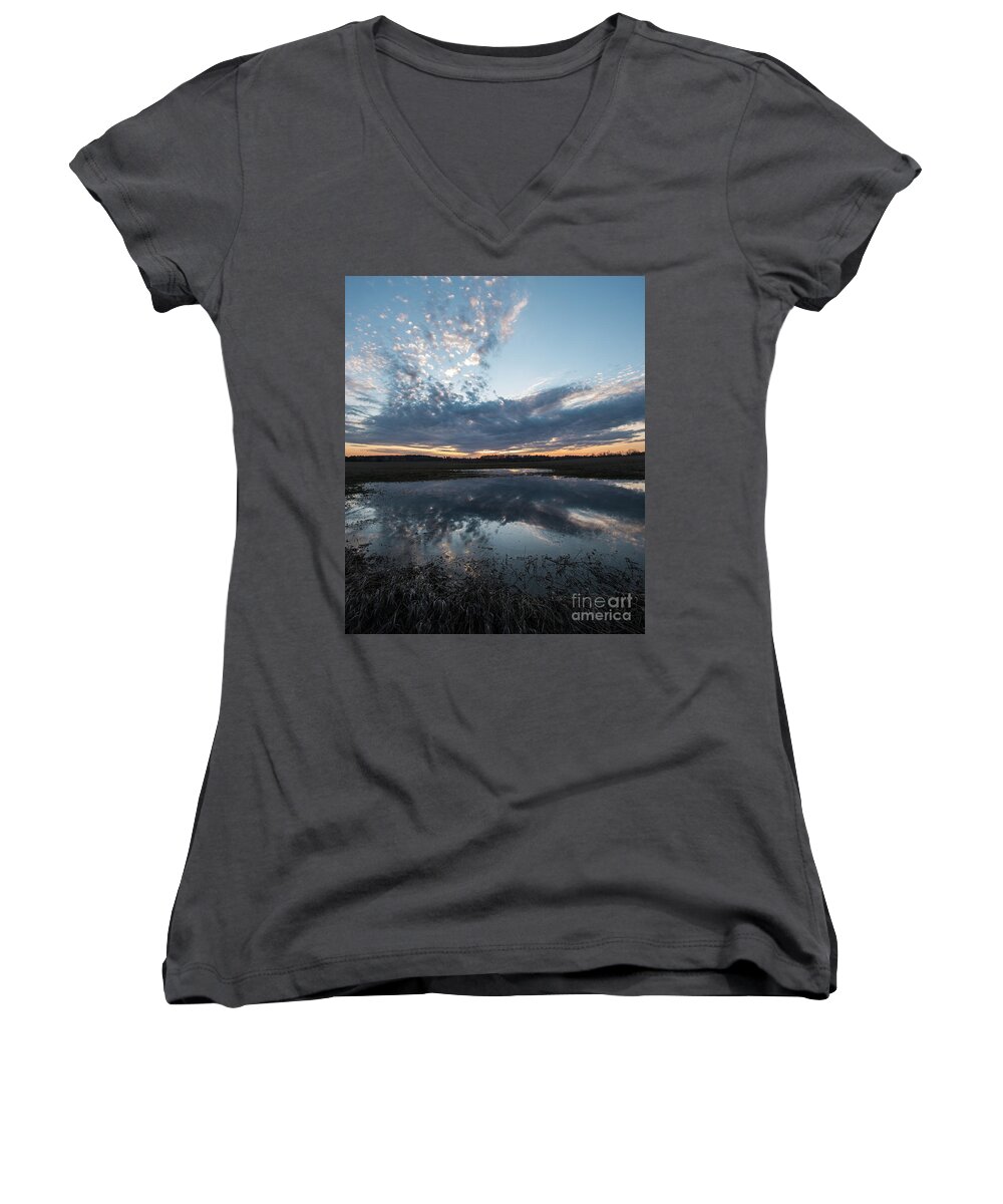 Pond Women's V-Neck featuring the photograph Pond and Sky Reflection3A by Steve Somerville