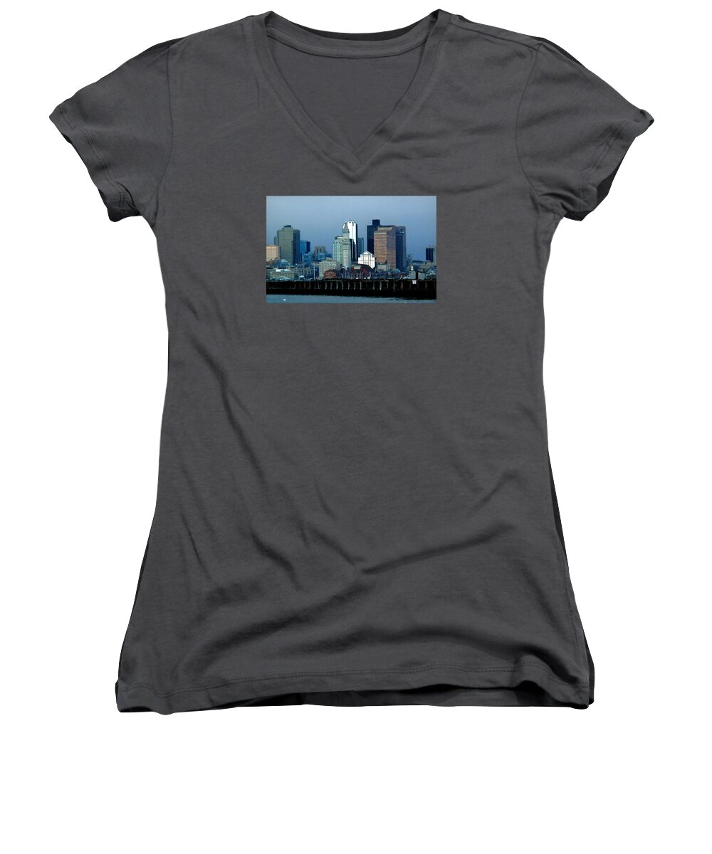 Boston Women's V-Neck featuring the photograph Port of Boston by Robert Nickologianis