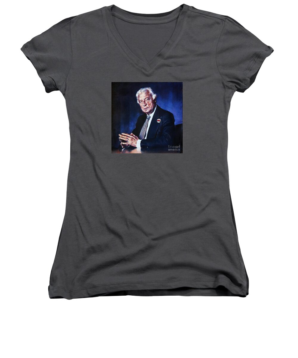 Portrait Women's V-Neck featuring the painting Portrait of Gianni Agnelli by Ritchard Rodriguez