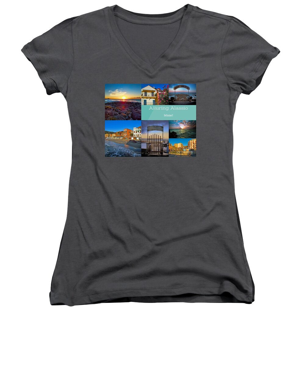 Alassio Women's V-Neck featuring the photograph Postcard from Alassio by Karen Lewis